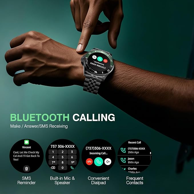 2025 DA GPT Smart Watch with Bluetooth Call,1.19-inch AMOLED Display, 24/7 Heart Rate, Blood Oxygen, Blood Pressure, Sleep Monitor, 107 Sports Fitness Tracker, Compatible Android and iOS Black Green
