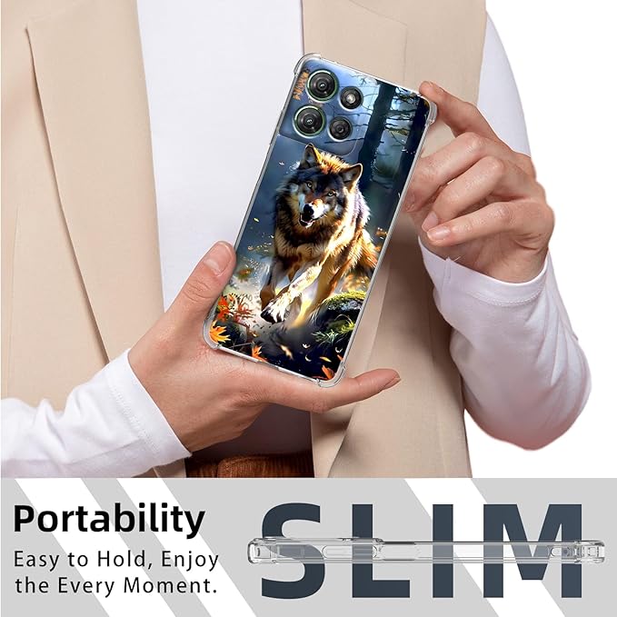 for Moto G Power 5G 2025 Clear Phone Case, Lightweight Transparent TPU, Shockproof Four Corner Anti-Fall Case 6.6" for Moto G Power 5G 2025 with Screen Protector, Forest Wolf