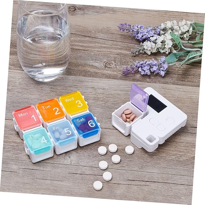 Weekly Pill Organizer Alarm Portable Medicine Case Compartments for Easy Dispensing Food-Grade Material Compact Design for Travel and Daily Use