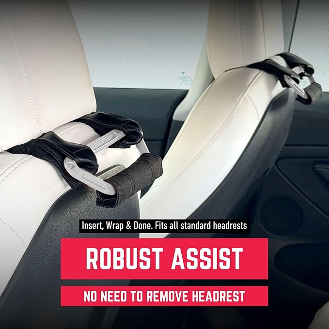 GPCA BackGrip X Heavy-Duty Headrest Grab Handle for Lifted Trucks & Jeeps, Rear Seat Entry Assist for Seniors & Kids, Fits Vehicles with Pole-Style Headrests (Up to 16mm) Easy Install (2PC- Silver)