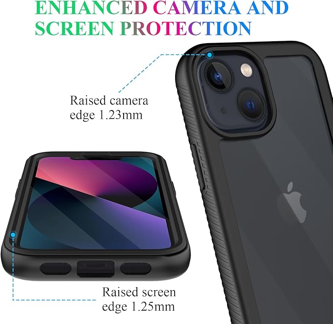 wahhle Compatible with iPhone 13 Mini Case, Built in Screen Protector Full Body Shockproof Slim Fit Bumper Protective Phone Cover 5.4'' Men Women-Black/Clear