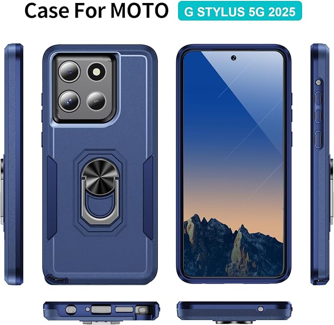 for Motorola Moto G Stylus 2026/2025 Case [15 FT Military Grade Drop Protection] with 2X Tempered Glass Screen Protector, Heavy-Duty Shockproof Magnetic Kickstand Case Blue