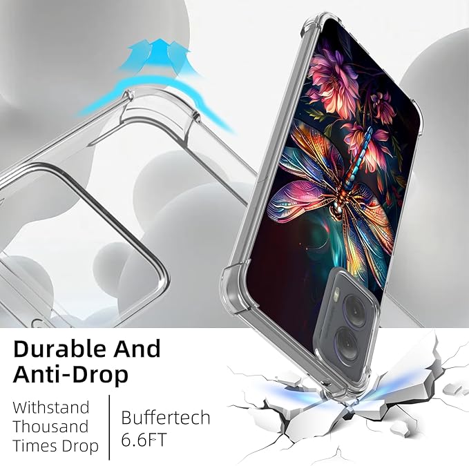 for Motorola G Power 5G 2024 Clear Phone Case, Lightweight Transparent TPU, Colorful Dragonfly Shockproof Four Corner Anti-Fall Case 6.7" for Moto G Power 5G, Screen Protector Film