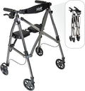 Stander Space Saver Rollator, Lightweight Folding Rolling Walker with Seat for Seniors & Adults, 4-Wheel Mobility Aid with 6-inch Wheels, Locking Brakes & Padded Seat with Backrest, Black Walnut