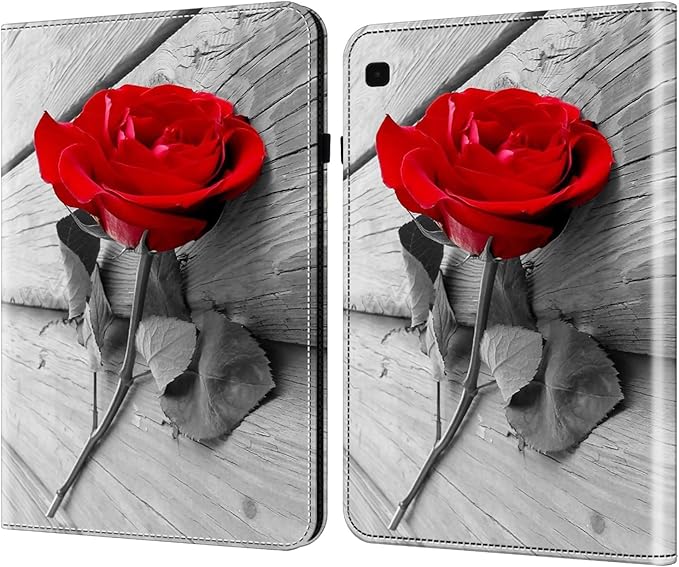 Dteck for Galaxy Tab S6 Lite (10.4") Tablet Case 2024/2022/2020 (SM-P620/P610), PU Leather Slim Folio Case with Adjustable Stand, Lightweight Protective Cute Cover with Stylus Pen Loop (Red Flower)