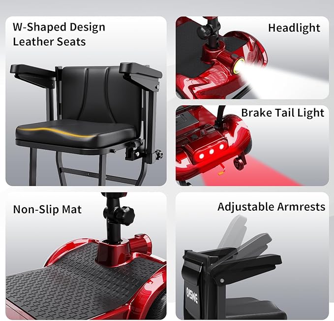 Easwe-Mobility Scooter for Adults & Seniors, Folding Portable Travel 4 Wheel Electric Scooter, All Terrain Power, Airline Approved (Dual Battery)