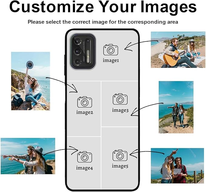 Customized Photo Case for Motorola Moto G Stylus 2021 6.8 inch, Personalized Collage Design Phone Cover, Custom Picture Black Silicone Soft Slim Rubber Case, Gift for Couple Lover Bestie