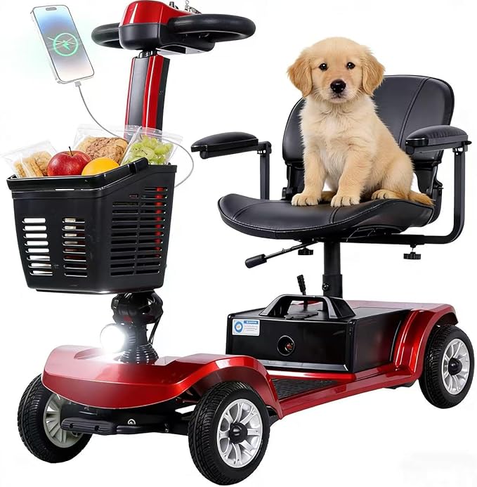 Movcan S-02 4 Wheel Electric Mobility Scooter for Adults & Seniors, 419 LB Capacity,Up to 4 MPH 22 Miles Long Range, Foldable Electric Wheelchair for Travel with 360° Swivel Seat & UL Certified Safety