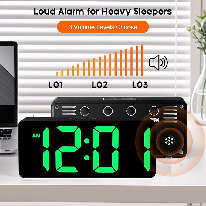 Small Digital Alarm Clock for Bederoom, Large Big Numbers Display with Brightness Dimmer,Dual Alarm, Snooze,12/24Hr,Adjustable Volume Loud Bedside Alarm Clock for Kids Teens Boys Girls (Black)