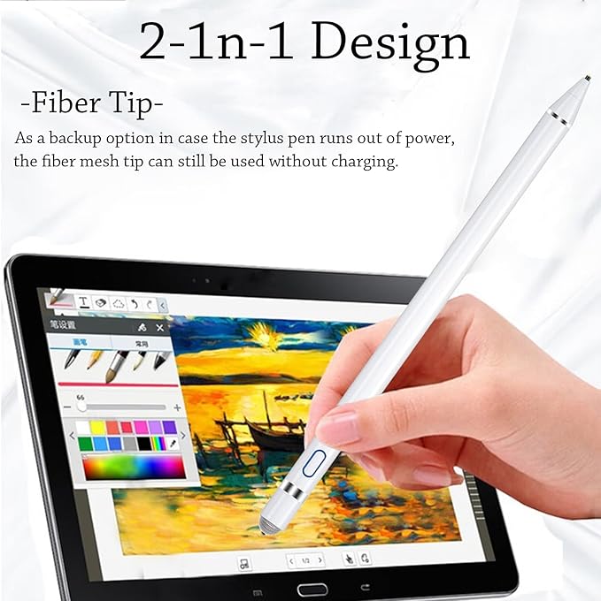 Stylus Pen for iPad, DOGAIN iPad Pencil for Touchscreen with Dual Touch Function, Active Digital Fine Point iPad Pen Compatible with iPad/iPhone/Samsung//iOS/Android/Nintendo switch 2 and More - White
