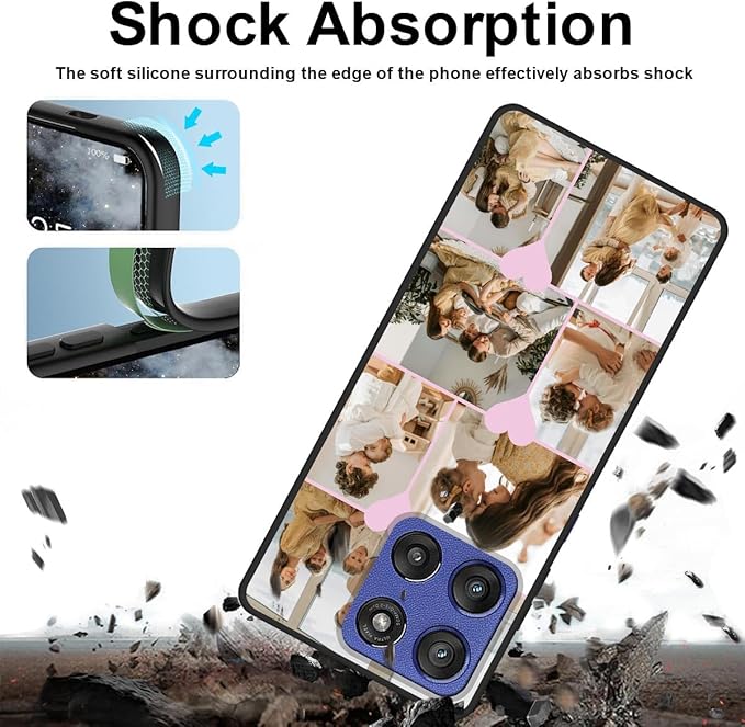 Personalized Photo Case for Motorola Moto G Stylus 5G 2025 6.7 inch, Thin Slim Soft Rubber Black Phone Cover, Custom Picture Collage Pink Heart Cute Case for Women Girl, Gift for Birthday Anniversary