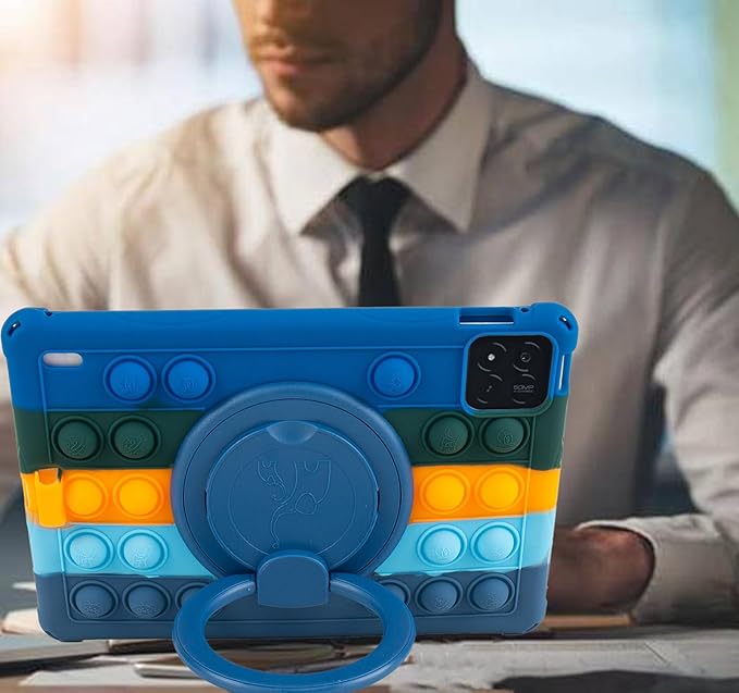 Silicone Tablet Case 360 Rotating Kickstand/Handle and Shoulder Strap Stylus Pen Lightweight Soft Cover Compatible with Xiaomi Pad 7/7 Pro 11.2 inch Deepblue