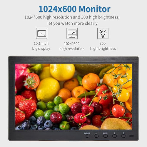 10.1 inch LCD Security Monitor & Displays, 1024 * 600 Resolution,BNC/AV Input, Built-in Dual Speakers Portable Monitor, Suitable for TV CCTV DVD CCD