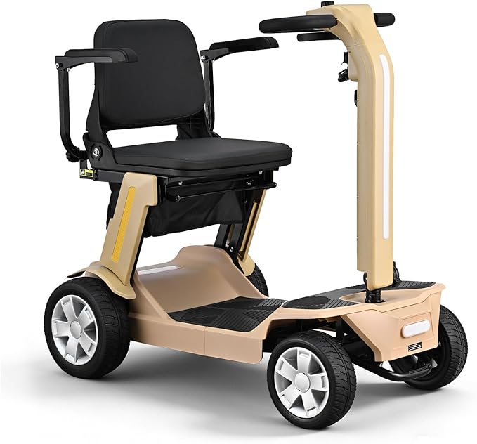 4 Wheels Foldable Mobility Scooter for Adults & Senior,15Miles Compact Heavy Duty Mobility Scooter, 300W Brushed Motor All Terrain, 265 lb Capacity Mobility Scooter, Adjustable Speed (Yellow)