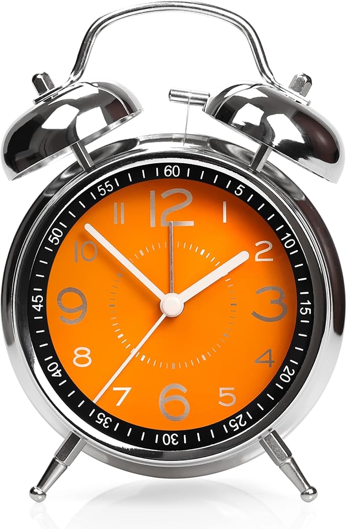 AYRELY® Super Loud Alarm Clock for Heavy Sleepers Adults,Twin Bell Retro 4 Inch Silent Non-Ticking Quartz with Backlight, Metal dial, Alarm Clocks for Bedrooms Bedside (Orange)