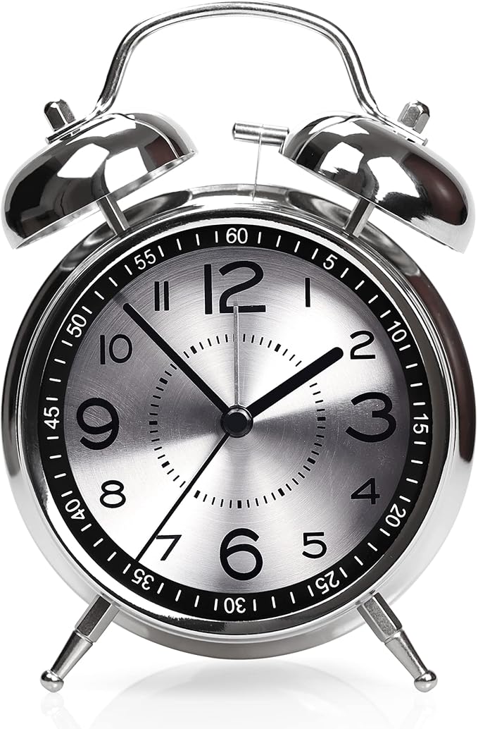 AYRELY Super Loud Alarm Clock for Heavy Sleepers Adults,Twin Bell Retro 4 Inch Silent Non-Ticking Quartz with Backlight, Metal dial, Alarm Clocks for Bedrooms Bedside (Gray)
