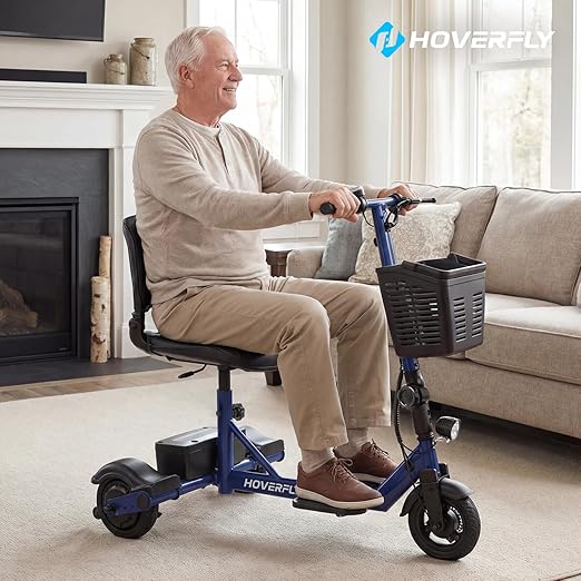 Hoverfly T3 Folding Powered Mobility Scooter for Seniors, Portable 3-Wheel E-Scooter with Seat, 13-Mile Range Safe LiFePO4 Battery, 264 lbs Load&Solid 8" Tires, Fits in Car Trunks for Daily Rides Blue