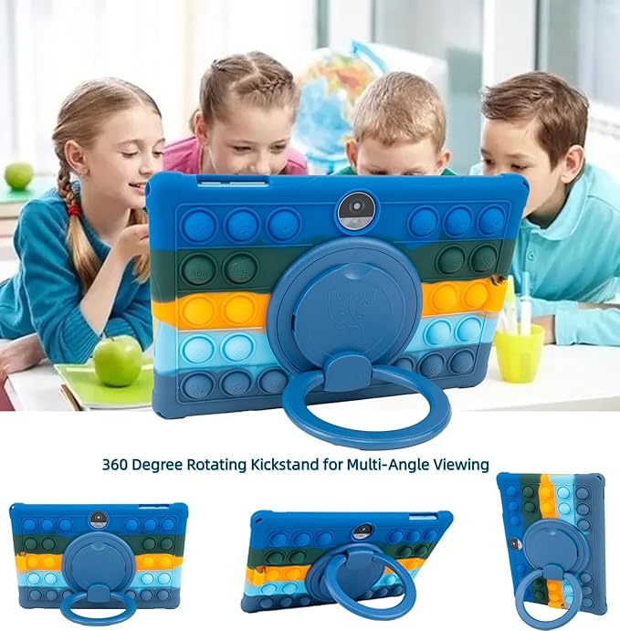 Silicone Tablet Case 360 Rotating Stand/Handle and Shoulder Strap Stylus Pen Soft Cover Compatible with COLORROOM/TUOHAITIME/JIKOCXN/WXUNJA C5 11 inch Deepblue