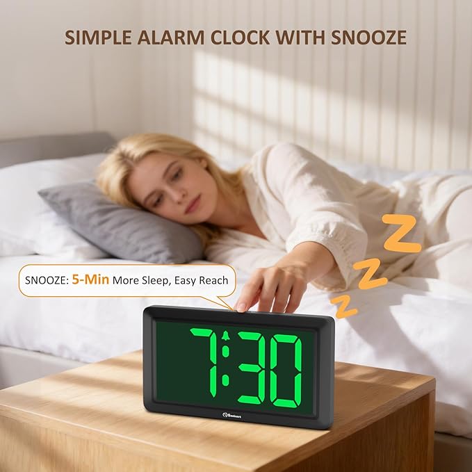 Soobest 9.5 Inch Large Digital Wall Clock Battery Operated, Auto & Manual Dimmer Display, Easy to Read Big Digits with Alarm for Seniors, Modern Decor for Living Room, Bedroom, Office (3.2" Numbers)