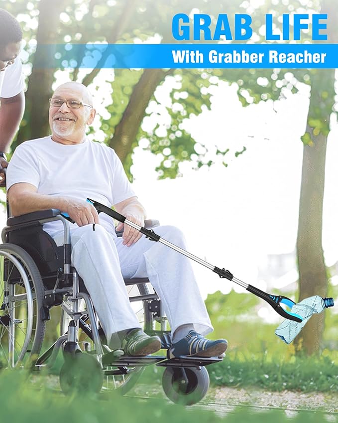 2 Pack 32inch Black Rose Grabber Reacher Tool with Light & 36inch Blue Grabber Reacher Tool for Elderly, Foldable Grabbers for Elderly Grab it Reaching Tool Heavy Duty