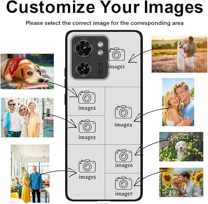 Custom Personalized Case for Motorola Moto Edge 2023 6.6 inch, Customized Multiple Photos Collage Text Phone Cover, Full Body Shockproof Soft Silicone Case, Anti-Scratch, Wireless Charging, Black
