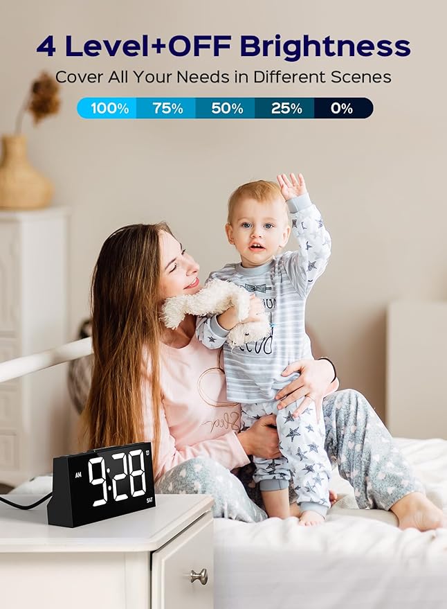GOLOZA Digital Alarm Clocks for Bedrooms, Digital Clock with 4 Level Brightness +Off, Dual Customizable Alarms, USB Port, Power-Off Memory, Snooze, DST, 12/24H, Desk Clock for Kids Adults Elderly