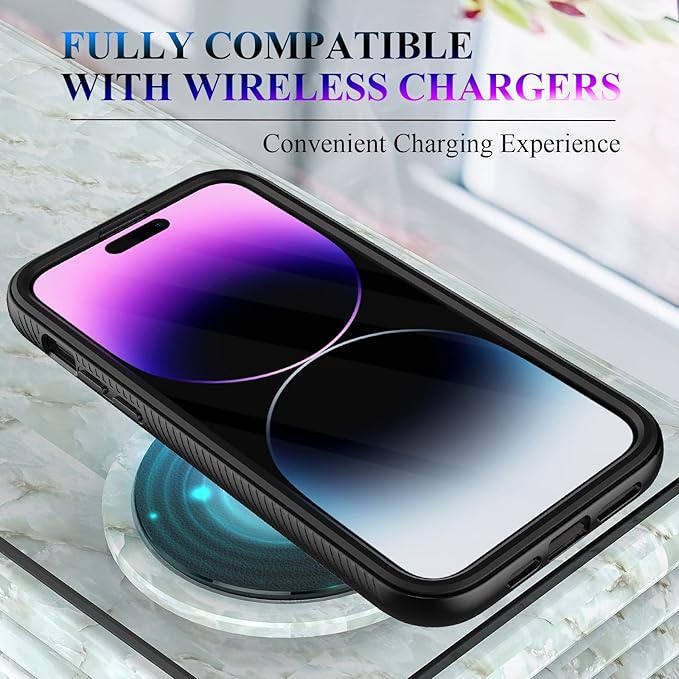 wahhle Compatible with iPhone 14 Pro Max Case, Full-Body Phone Cover with Screen Protector【Built-in, Touch Sensitive, Anti Scratch】 Upgraded Shockproof TPU Bumper Case 6.7 Inches-Black/Clear