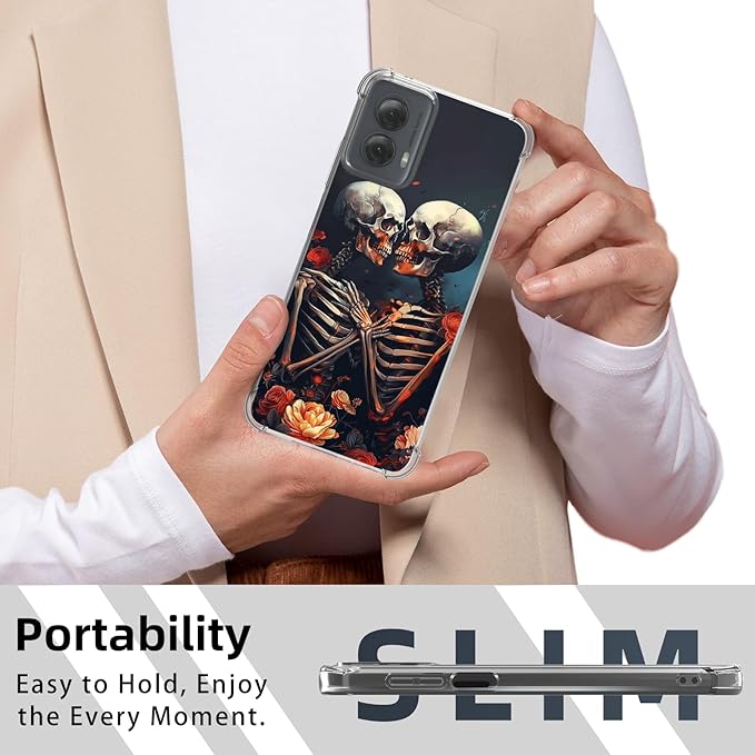 for Motorola G Power 5G 2024 Clear Phone Case, Lightweight Transparent TPU, Skulls Loves Shockproof Four Corner Anti-Fall Case 6.7" for Moto G Power 5G, Screen Protector Film
