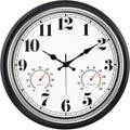 45MinST 16 Inch Silver Vintage Large Indoor/Outdoor Waterproof Wall Clock with Thermometer & Hygrometer, Silent Non-Ticking Quartz Timepiece for Home, Porch, Garden