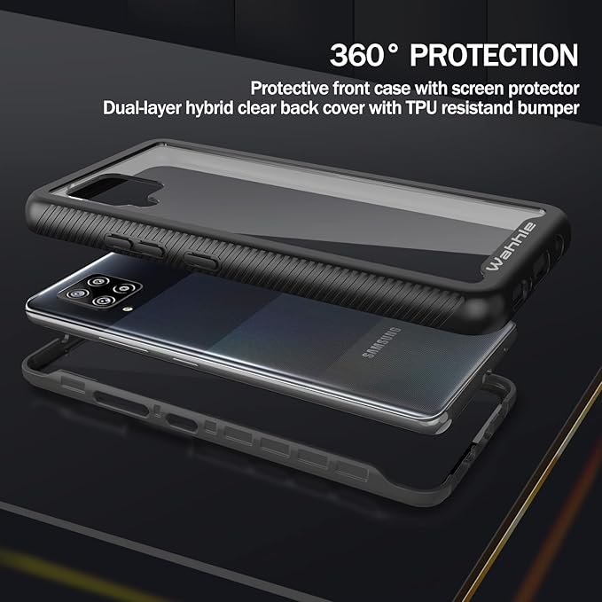 wahhle Compatible with Samsung Galaxy A42 5G Case, Built in Screen Protector Full Body Shockproof Slim Fit Bumper Protective Phone Cover for Samsung A42 5G Men Women-Black/Clear