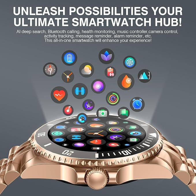 2025 DA GPT Smart Watch for Men,1.19-inch AMOLED Display, 24/7 Heart Rate, Blood Oxygen, Blood Pressure, Sleep Monitor, 107 Sports Fitness Tracker, Waterproof Smartwatch Compatible Android iOS Gold