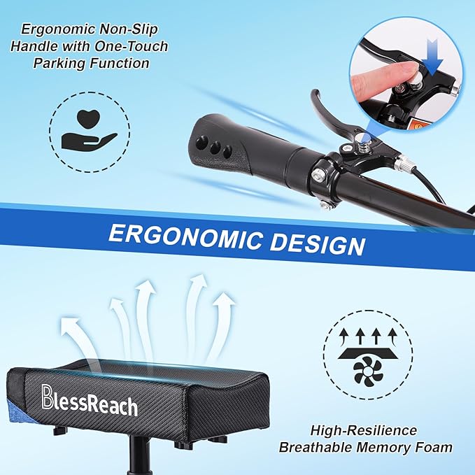 BlessReach Knee Scooter Steerable Knee Walker Deluxe Medical Scooter for Foot Injuries Adult Compact Crutches,Supports Up to 300 lbs（Blue）