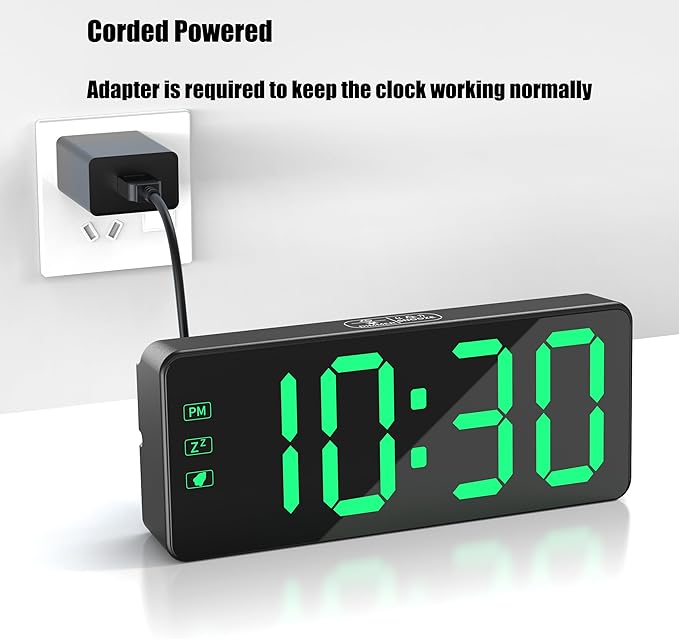 KWANWA Alarm Clock for Heavy Sleepers - 2.4" Super Bright LED with 3-Stage Dimming, 7-Min Snooze, Anti-Power Outage Design/Battery Backup (UL Adapter + 59" Charging Cable Included)
