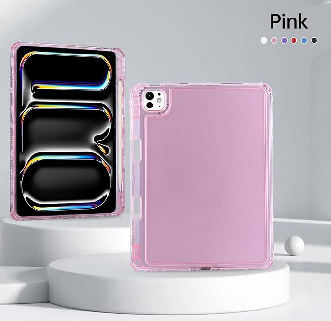 Dteck for iPad Pro/Air 13" (M5/M4/M3/M2), Pro 12.9" (6th/5th/4th/3rd Gen) Clear Case with Pencil Holder/Screen Protector Film/Stylus, 3 Layers Protective Lightweight Slim Transparent Back Cover, Pink