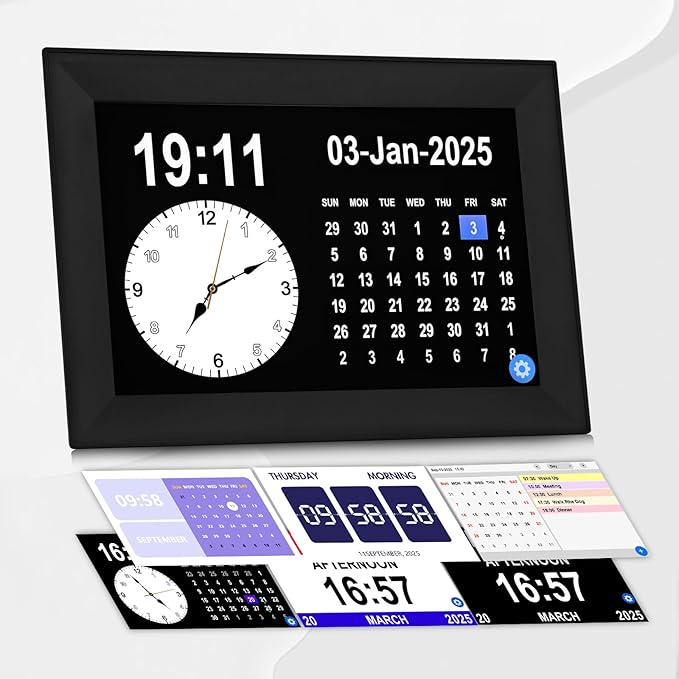 10.1" Touch Screen Digital Clock for Seniors with Date and Time for Elderly,Medicine Reminders,Dementia Alzheimers Clocks for Seniors, 64 Alarm 58 Reminders, Auto DST,Thanksgiving Gift (Black)