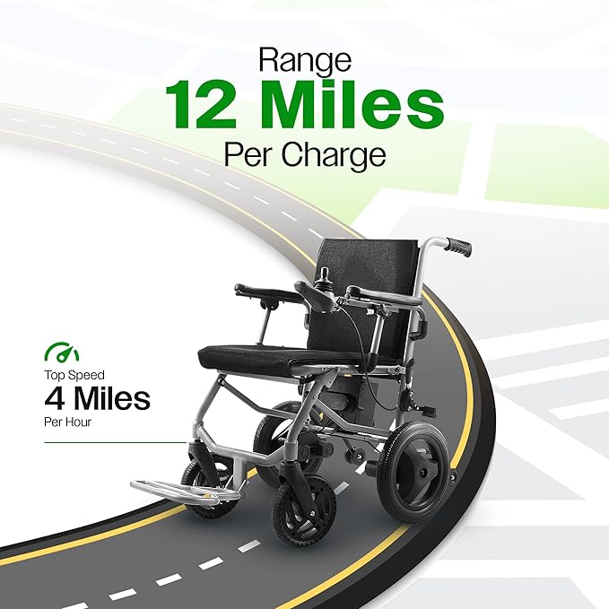 Culver Mobility Kano Foldable Electric Wheelchair, Travel Size, Wheelchairs for Adults Lightweight, Folding Power Chair - Black