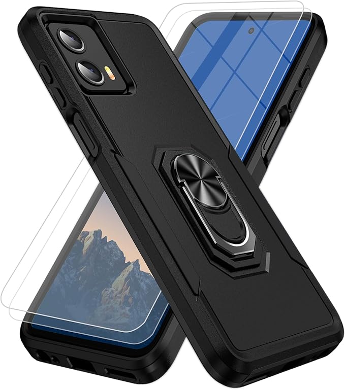 for Moto G 5G 2023 Case (XT 2313) [15 FT Military-Grade Drop Protection], Motorola G 5G 2023 Case with 2X Tempered Glass Screen Protector, Black