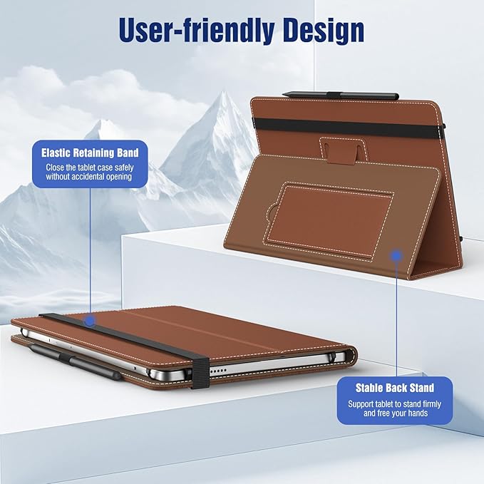 TiMOVO Universal Case for 10.1 Inch Android Tablet with Pen Loop, Lightweight Folding Stand Cover with Hand Strap for All 9.6"-11" Touchscreen Tablet, Chestnut