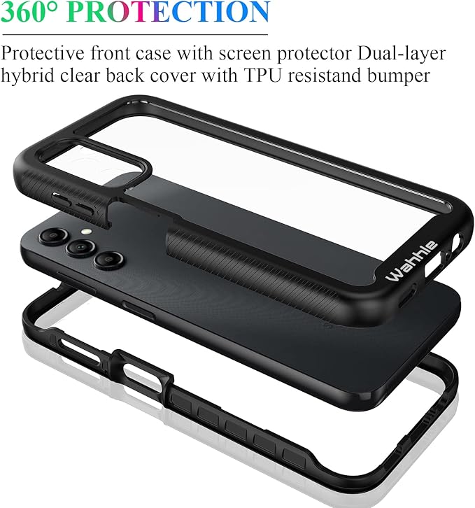 wahhle Compatible with Samsung Galaxy A14 5G Case, Built in Screen Protector Full Body Shockproof Slim Fit Bumper Protective Phone Cover for Samsung A14 4G/5G 6.6 Inch Men Women-Black/Clear