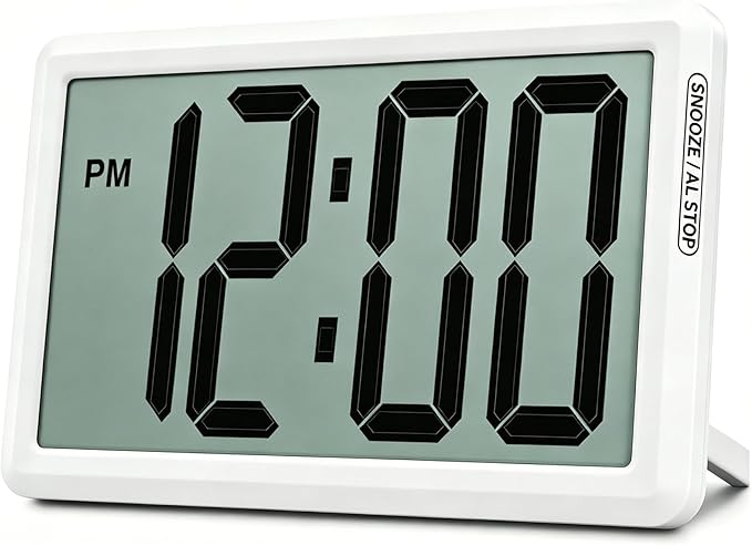 KWANWA Digital Alarm Clock, 3.8-inch Extra Large LED/LCD Digits, Battery or USB Powered, Auto Light Sensor for Day/Night, Wall Clock & Desktop Stand for Seniors, Bedroom, Office, Living Room