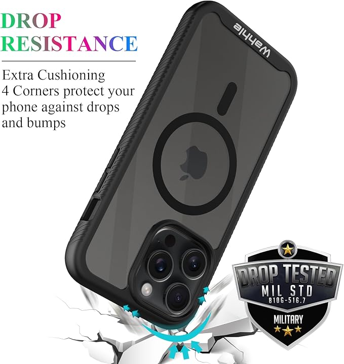 wahhle Compatible with iPhone 15 Pro Case, Magnetic Wireless Charging Built in Screen Protector Full Body Shockproof Slim Fit Bumper Protective Phone Cover 6.1'' Men Women-Black/Clear