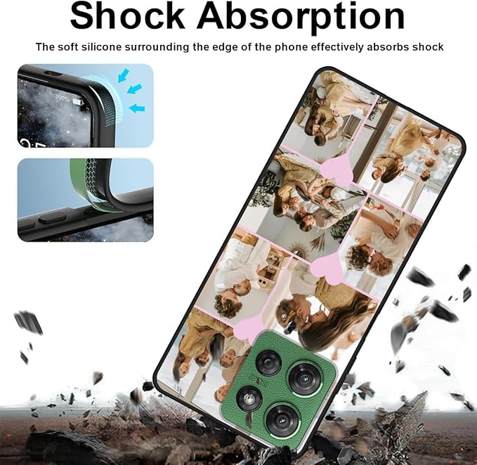 Personalized Photo Case for Motorola Moto G Power 5G 2025 6.8 inch, Thin Slim Soft Rubber Black Phone Cover, Custom Picture Collage Pink Heart Cute Case for Women Girl, Gift for Birthday Anniversary