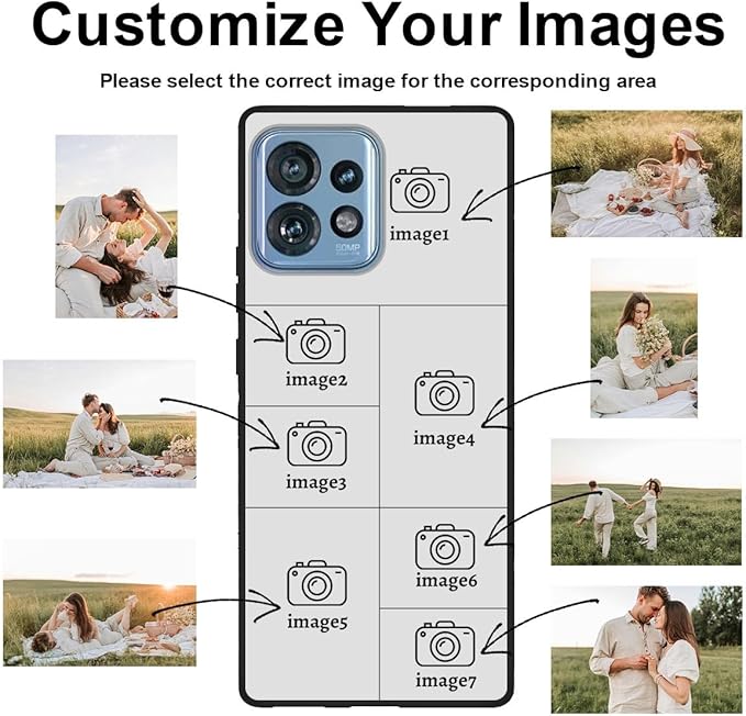 Custom Personalized Case for Motorola Moto Edge Plus 2023 6.67 inch, Customized Multiple Photos Collage Text Phone Cover, Full Body Shockproof Soft Silicone Case, Anti-Scratch, Wireless Charging,Black
