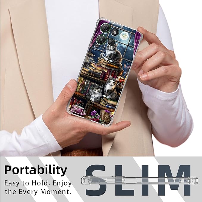 for Moto G Power 5G 2025 Clear Phone Case,Lightweight Transparent TPU,Shockproof Four Corner Anti-Fall Case 6.6" for Moto G Power 5G 2025 with Screen Protector,Cats Realistic Illustration