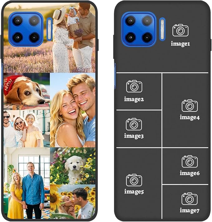 Custom Personalized Case for Motorola Moto G 5G Plus 6.7 inch, Customized Multiple Photos Collage Text Phone Cover, Full Body Shockproof Soft Silicone Case, Anti-Scratch, Wireless Charging, Black