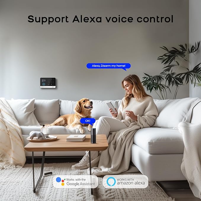 PGST Home Security Systems with LCD Touch Screen,Wireless Burglar Alarm System,Loud Siren,Door and Motion Sensors,4G/Tuya App Remote Control,Compatible with Alexa/Google (10 PCS)