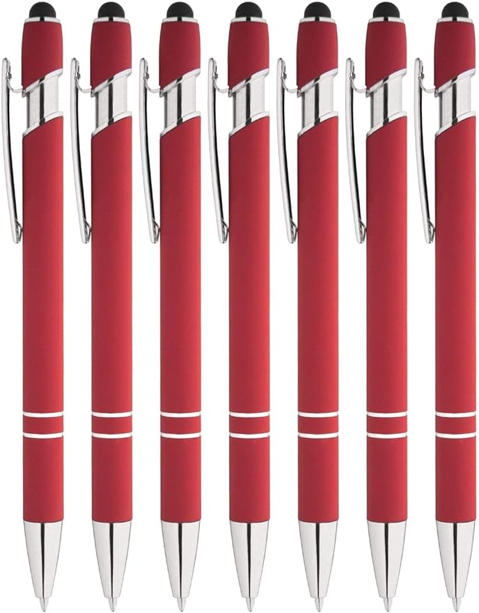 Express Pencils Rainbow Rubberized Soft Touch Ballpoint Pen with Stylus Tip is a stylish, premium metal pen, black ink, medium point -.Box of 7 (RED)