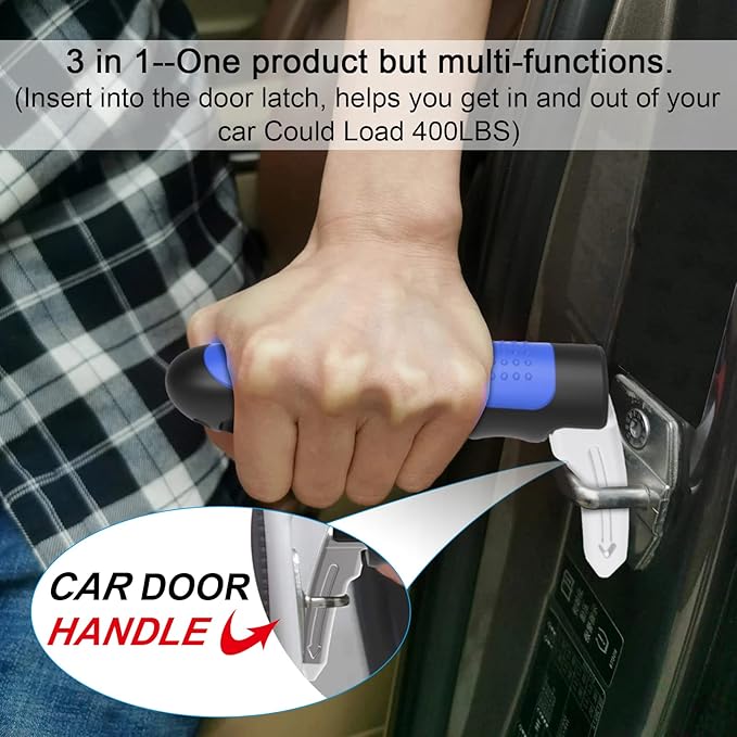 2Pack Multifunction Car Handle Assist for Elderly and Handicapped, 3 in 1 Automotive Door Assist Handle, Seatbelt Cutter, Window Breaker, Car Door Handle for Seniors