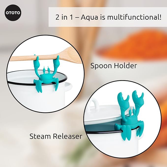OTOTO Aqua the Crab Silicone Utensil Rest - Silicone Spoon Rest for Stove Top - BPA-Free, Heat-Resistant Kitchen and Grill Utensil Holder - Non-Slip Spoon Holder Stove Organizer and Steam Releaser