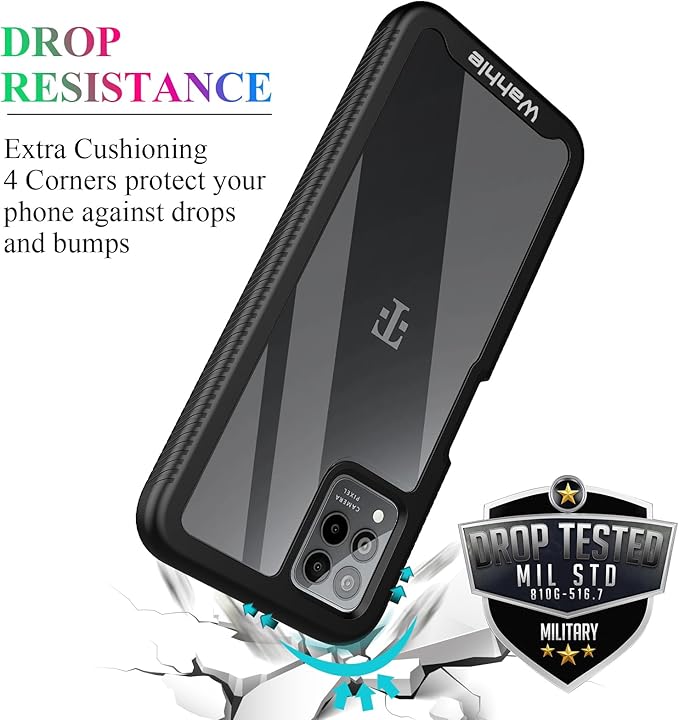 wahhle Compatible with T-Mobile Revvl 6 Pro 5G Case, Built in Screen Protector Full Body Shockproof Slim Fit Bumper Protective Phone Cover for T-Mobile Revvl 6X Pro 5G Men Women-Black/Clear